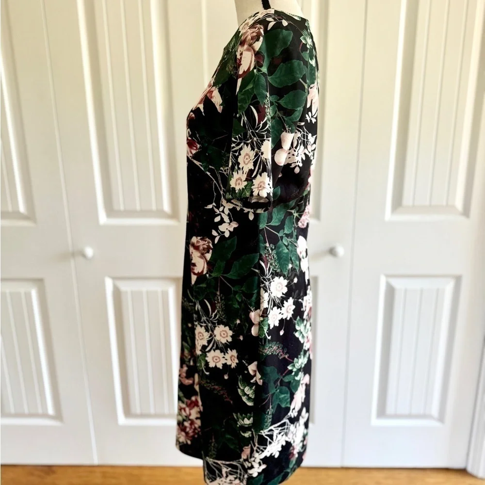 Calvin Klein Floral Scuba Sheath Dress 10 Black Pink Wedding Guest Midi